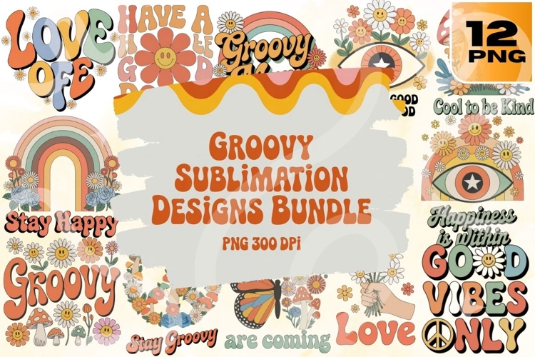 Groovy PNG Bundle 12 Retro Sublimation Designs