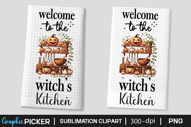 Halloween Kitchen Witch Towel Sublimation Design, Halloween