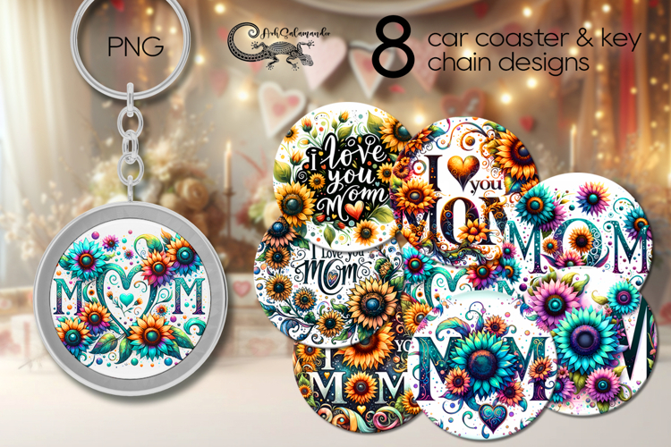Moms flowers | Car coaster & key chain sublimation design