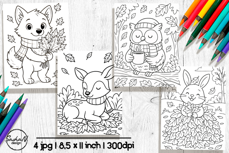 Forest animals coloring pages, Autumn coloring pages
