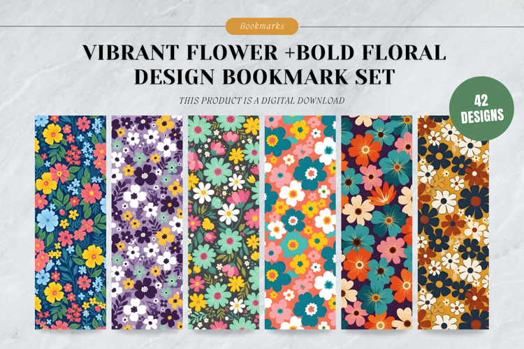 Vibrant Flower & Bold Floral Bookmark Set,Bright Modern