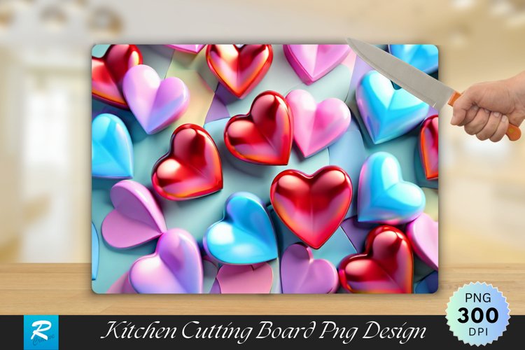3D Colorful Heart Cutting Board Sublimation Design example image 1
