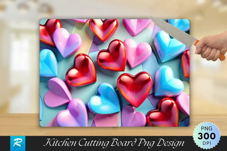 3D Colorful Heart Cutting Board Sublimation Design