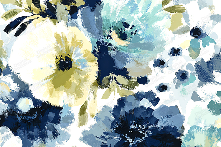 Elegant Navy   Teal Painted Floral Background Art