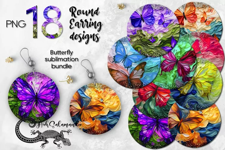 Stained glass Butterflys | Round earring Sublimation design