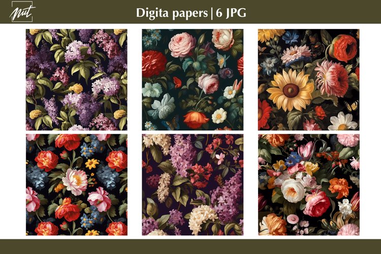 Digital paper floral, peonies, lilacs, sunflowers papers example image 1