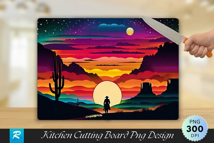 Man Stands In Front Of A Colorful Sky Cutting Board PNG