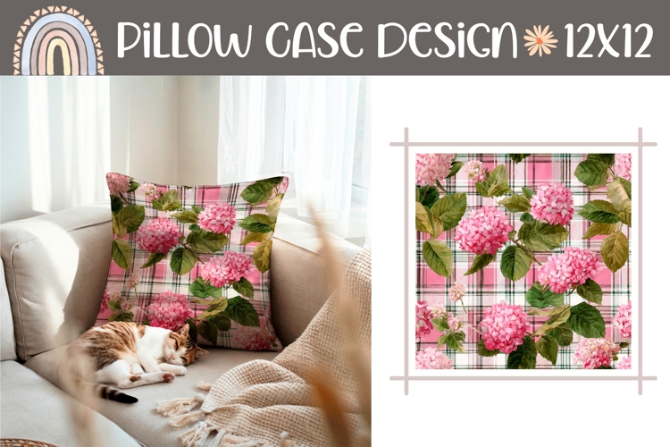 Pink Hydrangea Pillow Template, Floral Pillow Case Design