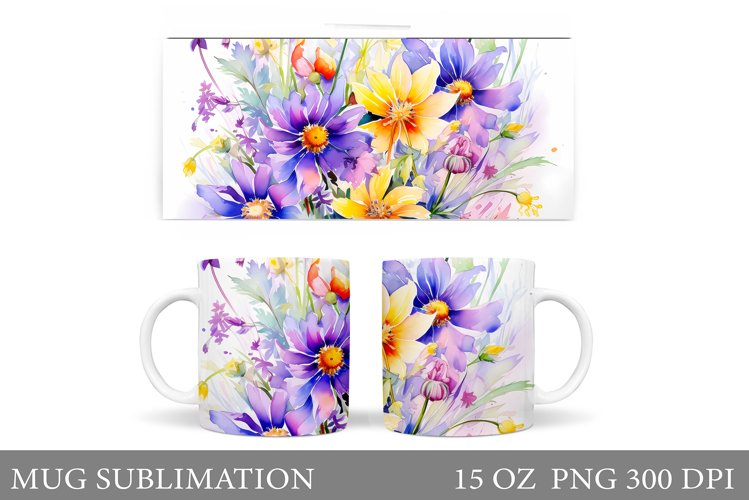 Wildflowers Mug Wrap Design. Flowers Mug Sublimation