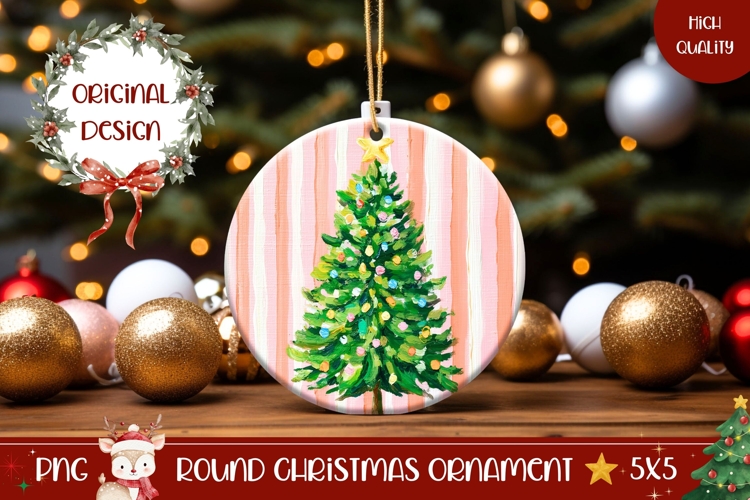 Christmas Ornament Template, Pink Stripes Ornament Print