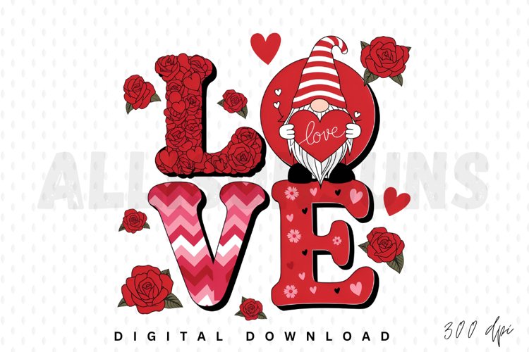 Love Sublimation PNG Design, Cute Gnome Sublimation PNG