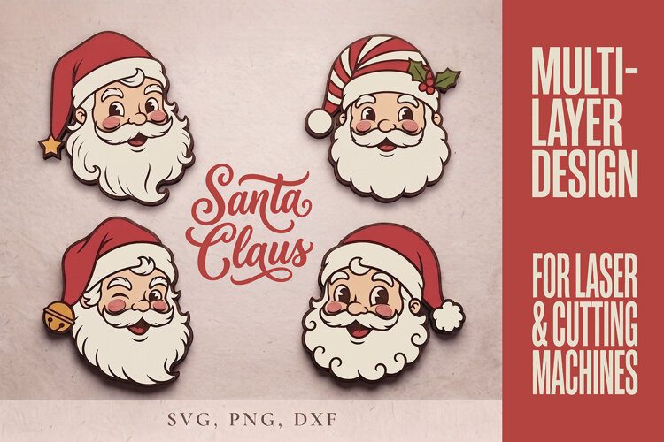 Christmas Santa SVG, Cute Santa Head Ornaments, Laser Cut example image 1