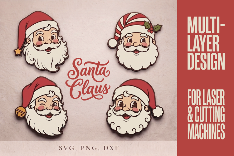 Christmas Santa SVG, Cute Santa Head Ornaments, Laser Cut