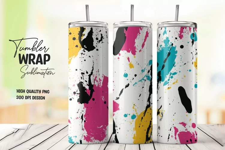 Colorful abstract splashes tumbler wrap sublimation design