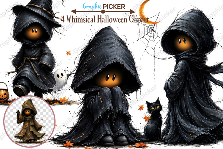 Whimsical Halloween Clipart, Whimsical Halloween Pumpkin PNG