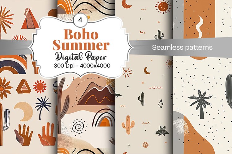 Summer Boho digital paper Seamless backgrounds example image 1