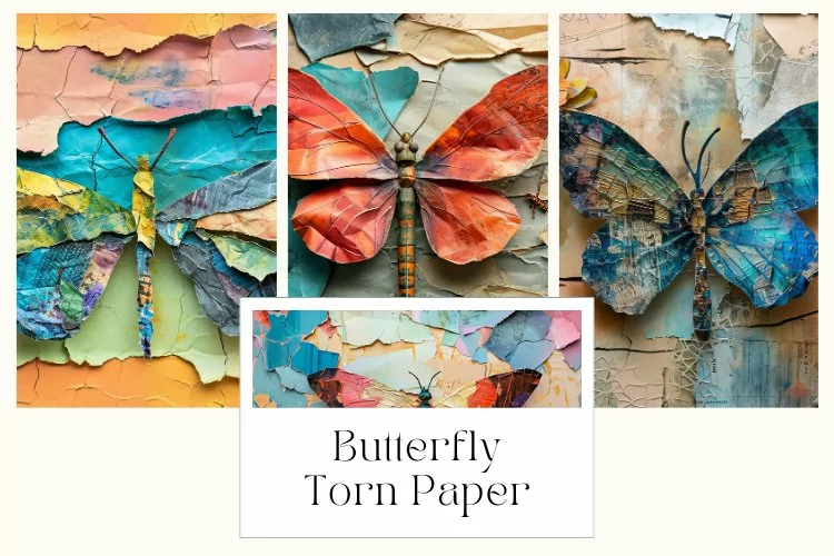 Butterfly Torn Paper Junk Journal Pages