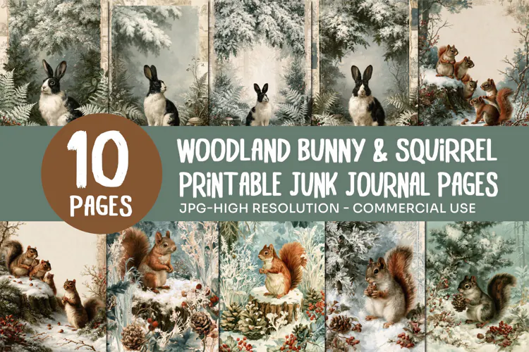 Woodland Bunny Squirrel Junk Journal Pages