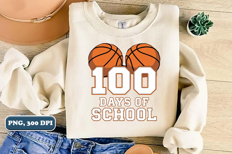 Basketball 100 Days of School PNG design, Sublimation design