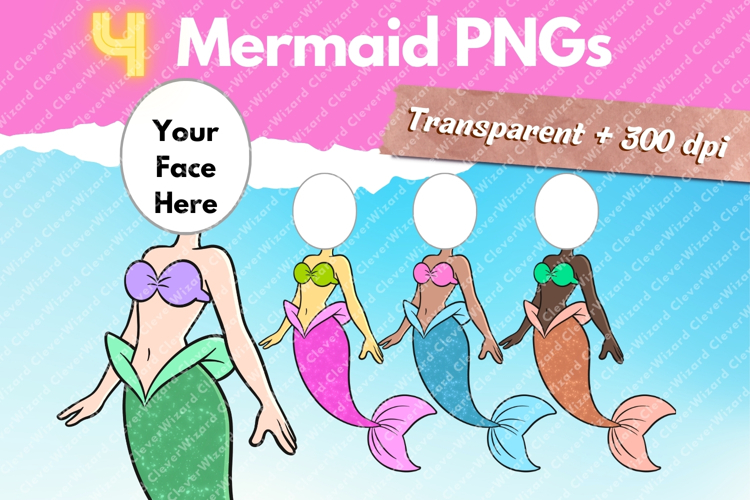 4 Faceless Mermaid PNG Template, PNG Sublimation, fairytale example image 1