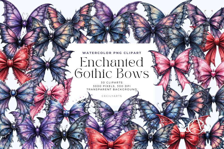 Enchanted Gothic Bows Clipart Bundle