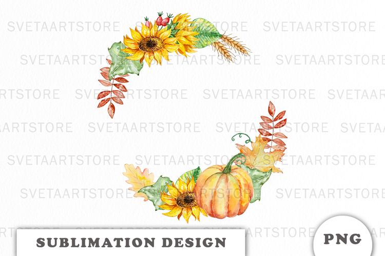 Watercolor Autumn Pumpkins Wreath png