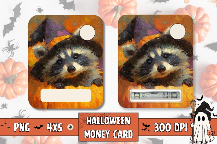 Halloween Raccoon Gift Card, Halloween Pumpkins Money Card