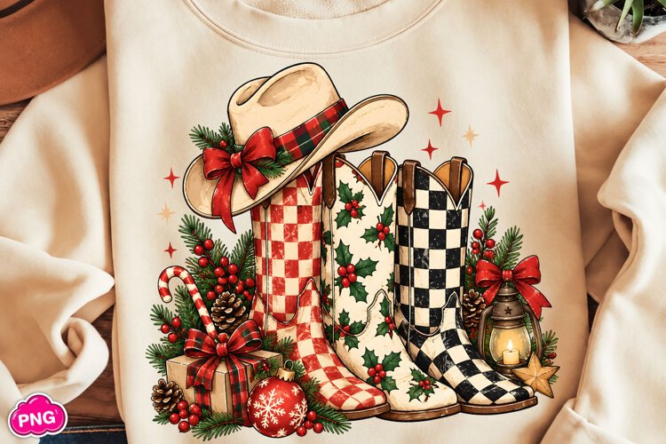 Rustic Christmas Cowboy Boot PNG, Funny Christmas PNG example image 1