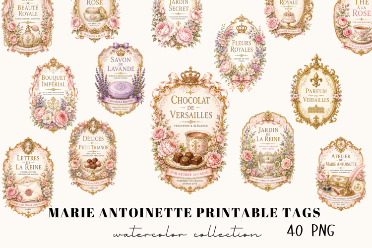 Marie Antoinette Printable Tags Watercolor