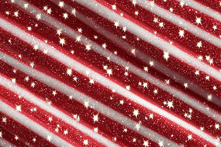 A vibrant red   white striped background with glittery stars