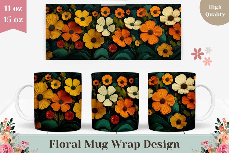 Flowers Mug Wrap Sublimation, Summer Mug Template