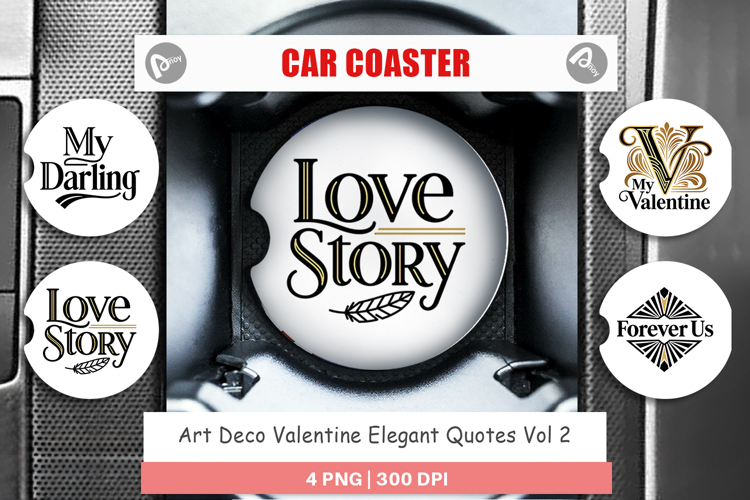 Art Deco Valentine Quotes Car Coaster