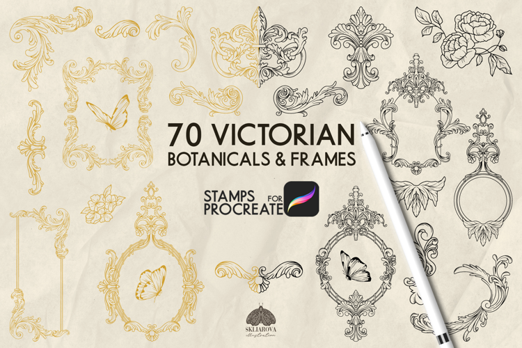 Victorian Frames and Flowers Procreate stamps