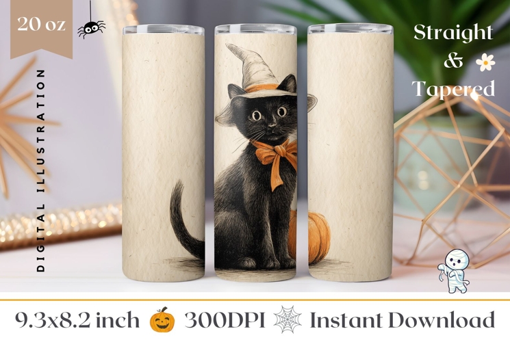 Halloween Black Cat Tumbler, Cartoon Cat Tumbler Wrap