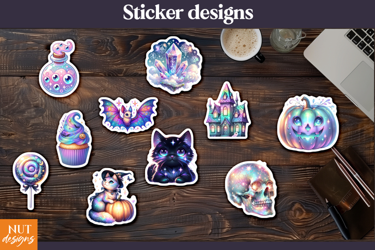 Iridescent Holographic Cute Witchy Halloween stickers