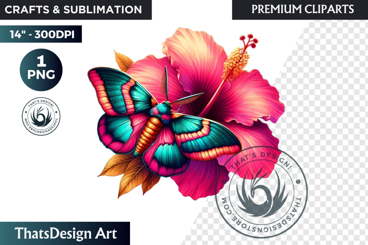 Tropical Butterfly & Flower Clipart: Vibrant floral PNG