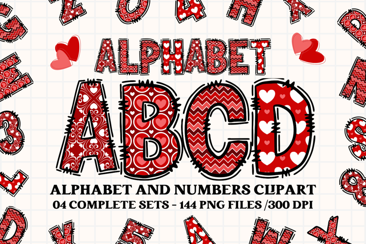 Valentine Alphabet Clip Art, valentines day letters doodle