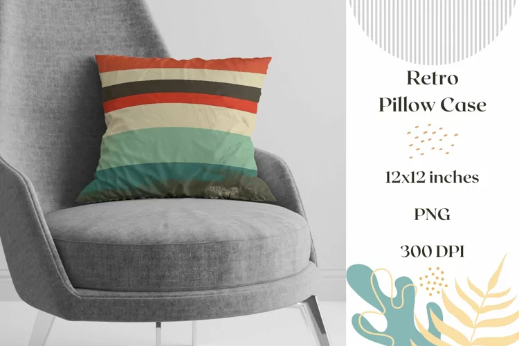 Retro Pillow Case PNG, Multicolor Stripes Pillow Design