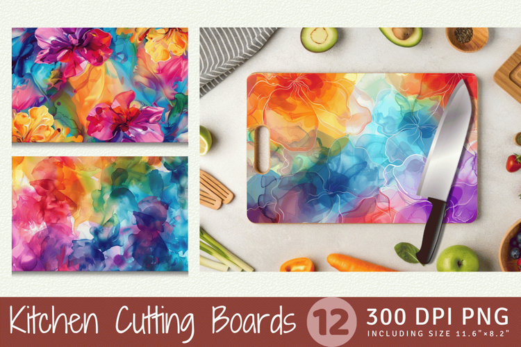 Rainbow Alcohol Ink Floral Cutting Boards sublimation Design