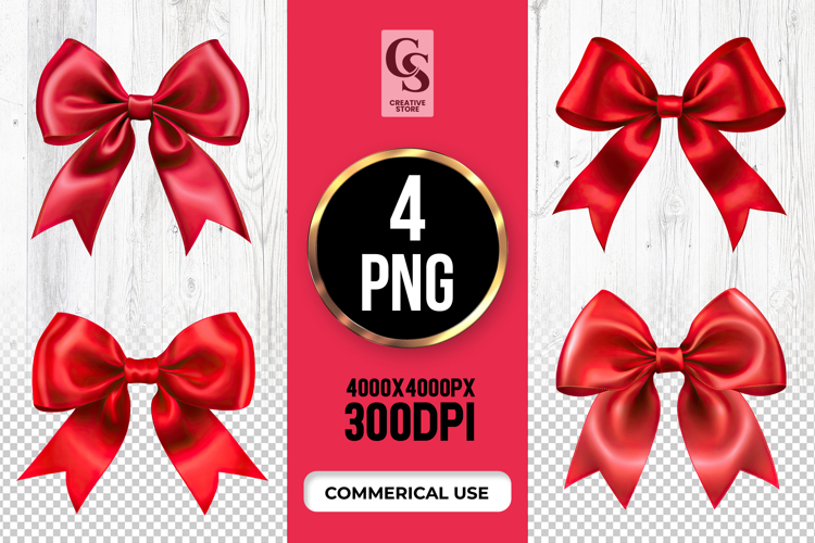 Red Satin Ribbon Bow Clipart Sublimation PNG