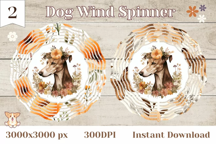 Watercolor Dog Wind Spinner Design, Greyhound Dog Spinner