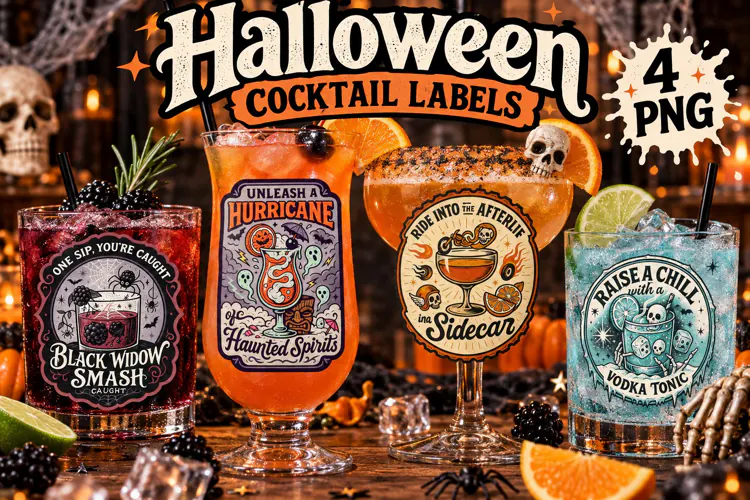 Halloween Cocktail Labels PNG, Haunted Spooky Drinks