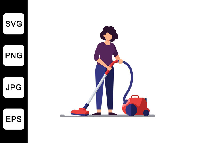 Woman using vacuum cleaner in flat design style vector illus
