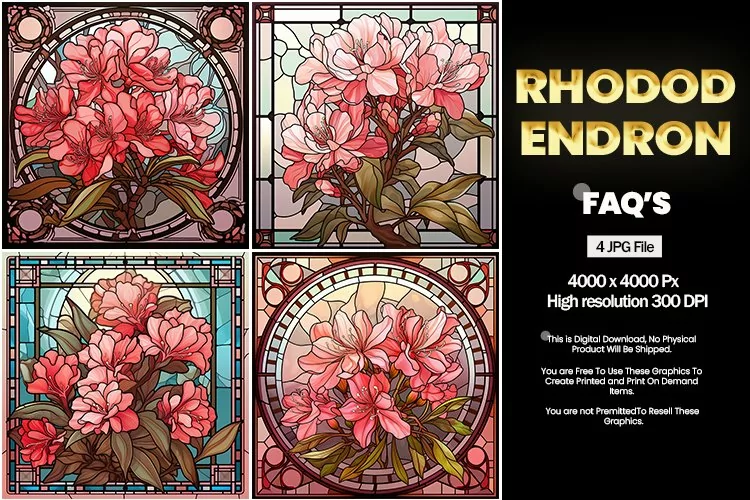 Stained Glass Rhododendron Square Coaster - 04 Variations