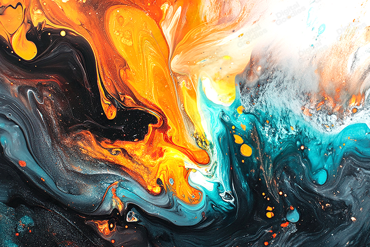 Fiery Orange and Teal Fluid Abstract Paint Background