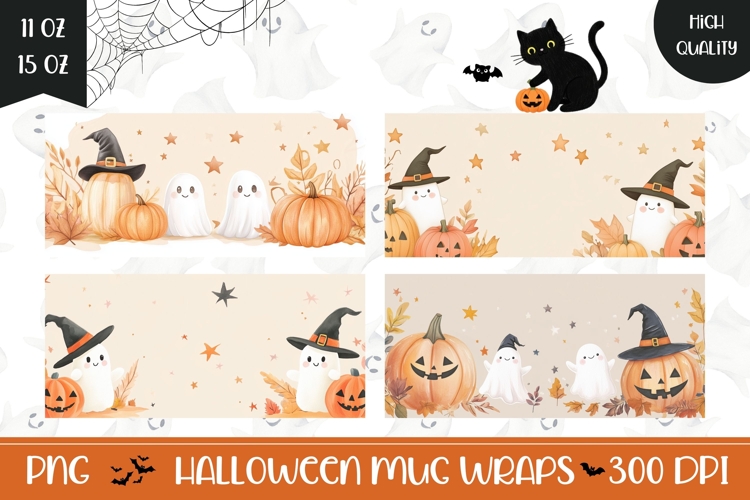 Cartoon Halloween Ghosts Mug Designs, Halloween Mug PNG