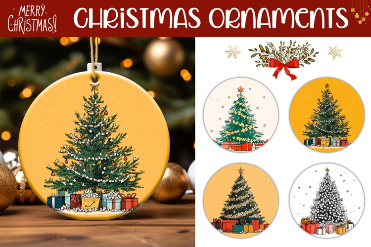 Popcorn Christmas Tree Round Ornaments, Christmas Gift Tags