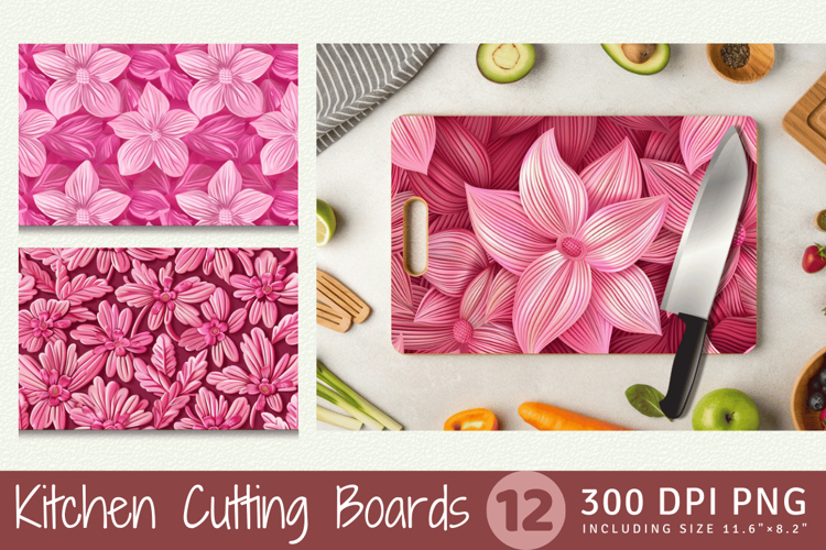 Pink Knitted Flowers Cutting Boards sublimation Design