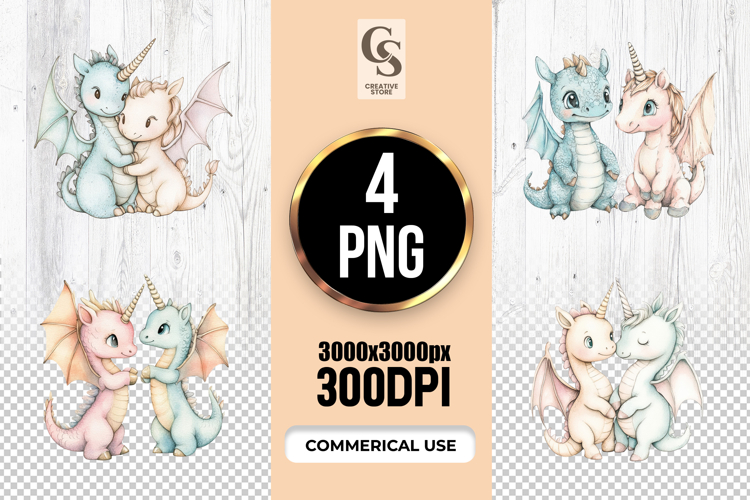 Cute Unicorn Dragon Love Clipart Sublimation PNG