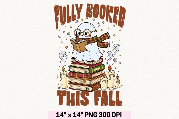 Fully Booked Ghost Png, Bookish Halloween Sublimation PNG.
